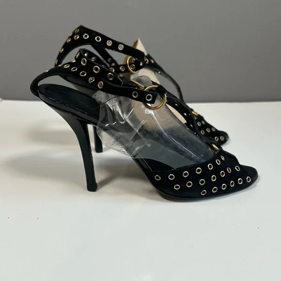 Gucci Black High-Heeled Mules with Studded Straps - Picture 6 of 10